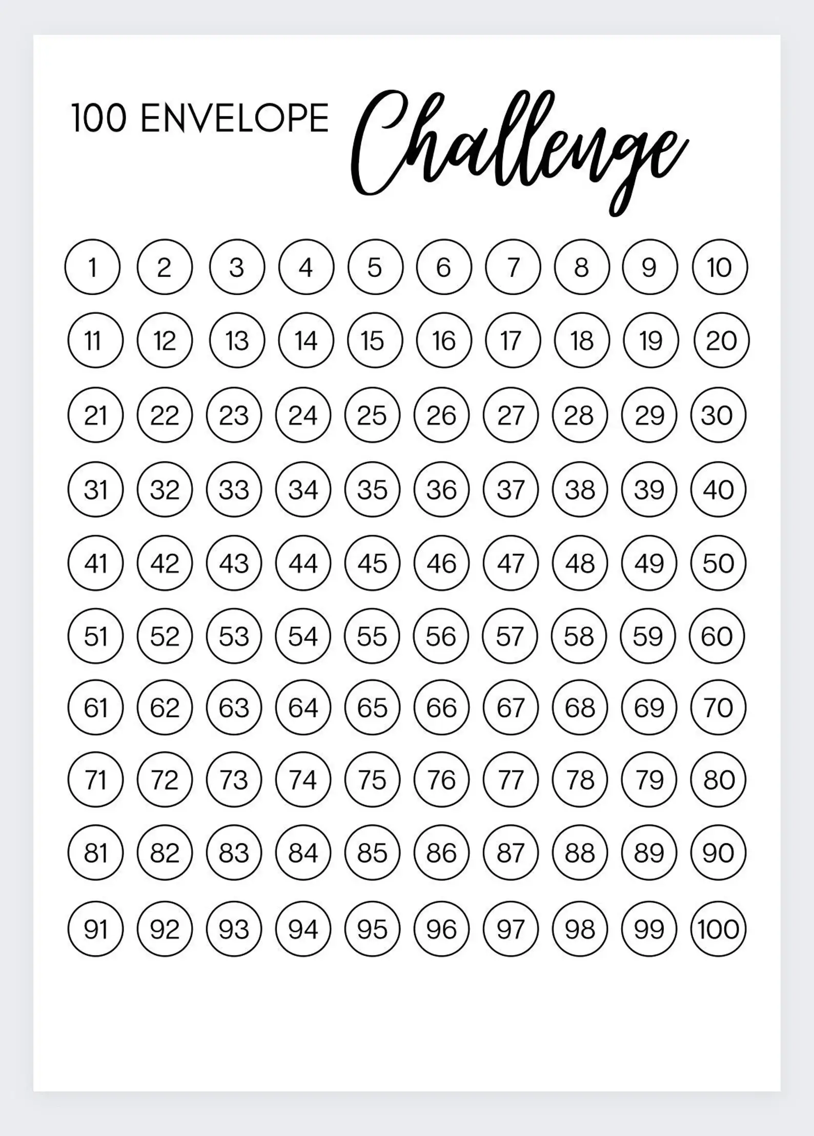 Printable 100 envelop challenge